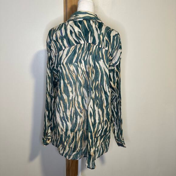 Pilcro Anthropologie cream & teal striped button down long sleeve shirt size XS - Picture 6 of 13